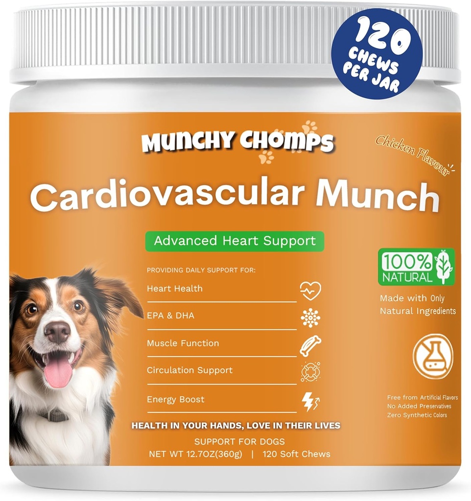 Cardiovaskulær for hunder - Advanced Heart Support med AlaskOmega, CoQ10 & Taurin - fremmer sunn sirkulasjon og energiforsterkning (Chicken)