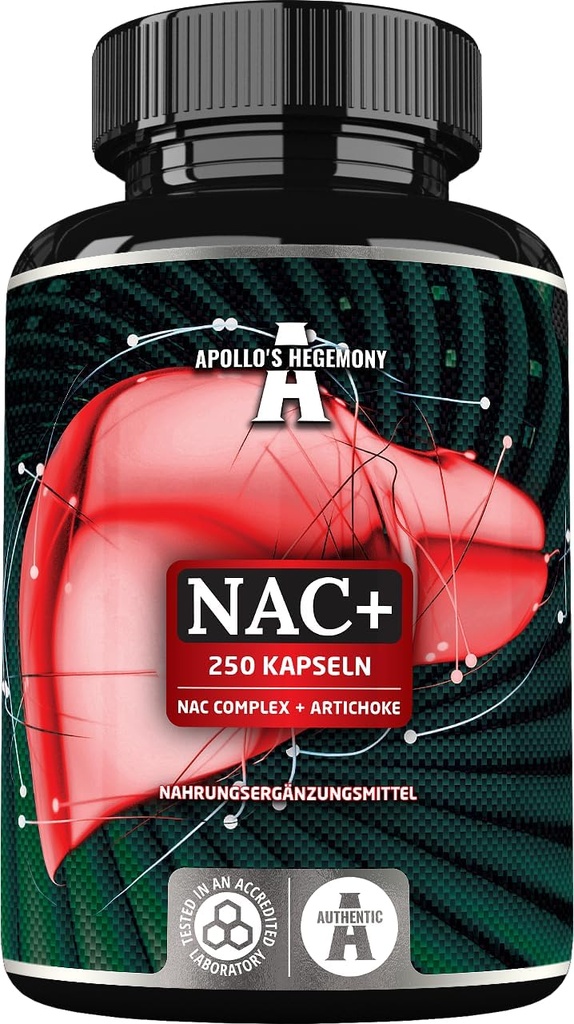 APOLLO'S HEGEMONY NAC + 600 mg - N-Acetyl L-cysteine og Artichoke ekstrakt, 250 Vegan Kapsler, 8 måneders forsyning, Aminosyre kosttilskudd for å støtte lever- og digestive trekkfunksjoner