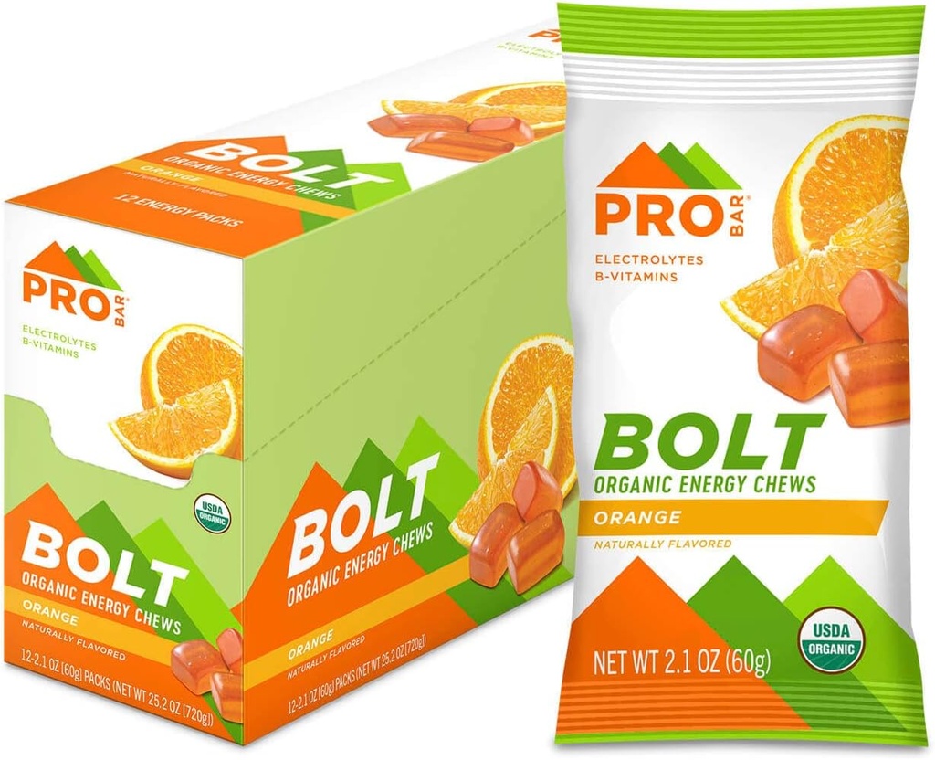 PROBAR - BOLT Økologisk Energi Chews, Oransje, Ikke-GMO, Glutenfri, USDA Certified Organic, Sunn, Naturlig Energi, Hurtig Drivstoff Gummies med vitaminer B & C (12 grev)