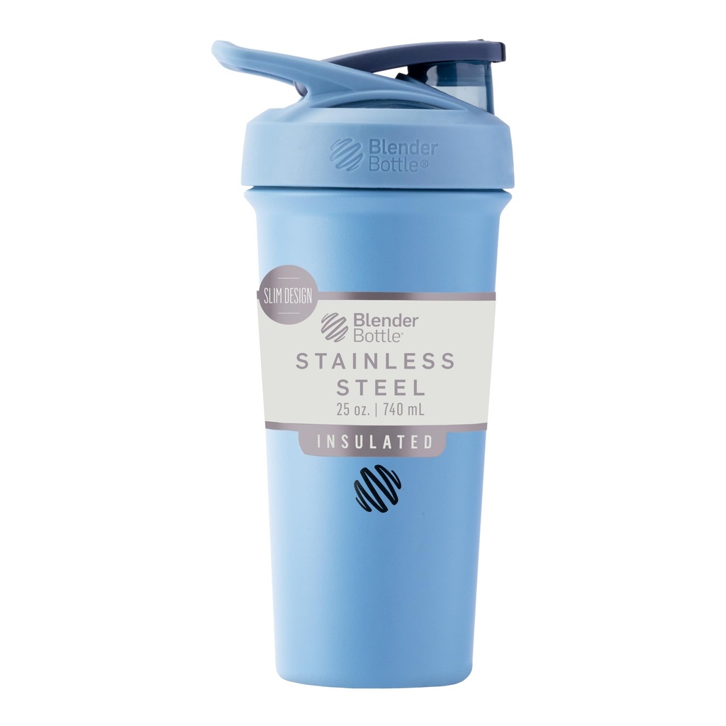 BlenderBottle Sport Sleek Isolert rustfritt stål Shaker flaske med Wire Whisk, 25-Ounce, Dusty Blue - Protein Shakes & Hydration for atleter & Fitness Entusiasts, enkel blanding, Slim lett å holde, holder drinker kalde, låsbare Lid