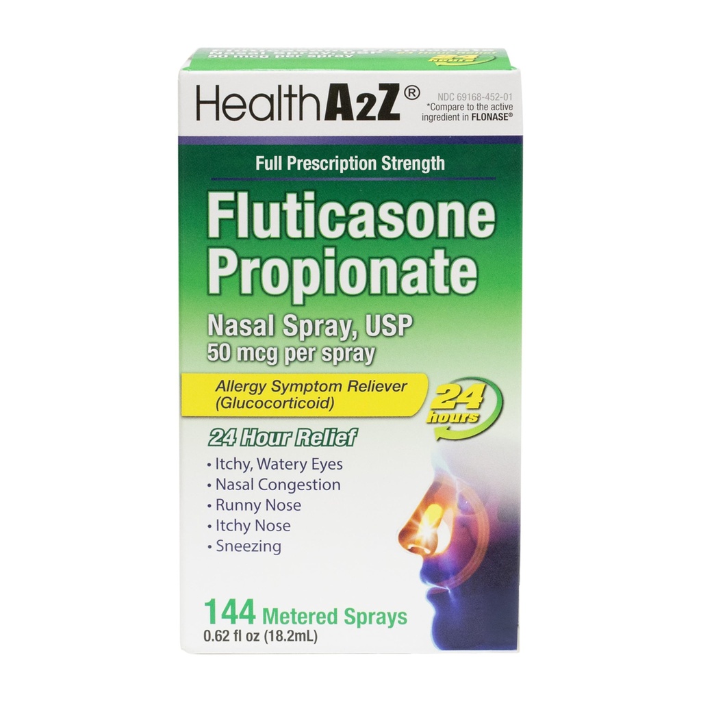 HealthA2Z® Fluticasonpropionat Nasal Spray | 50 mg per Spray | 24-timers Allergy Relief | | | 0,62 fl oz. (18,2 ml) (0,62 fl oz. (Pack of 1))