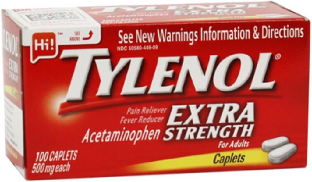 Tylenol Extra Styrke Acetaminophen, 500 mg Caplets, 100 Telling