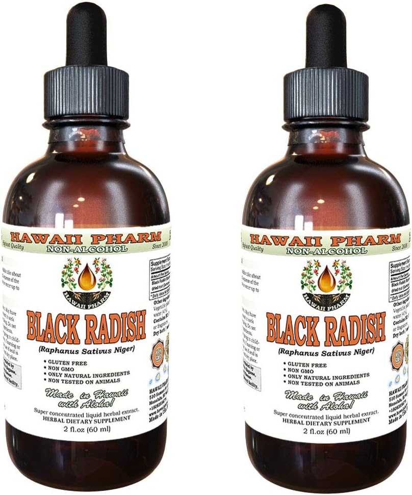 Hawaii Pharm svart radisj alkohol-fri flytende ekstrakt, svart radisj (Raphanus Sativus Niger) tørket rot glykeritt naturlig herbal supplement 2x2 oz