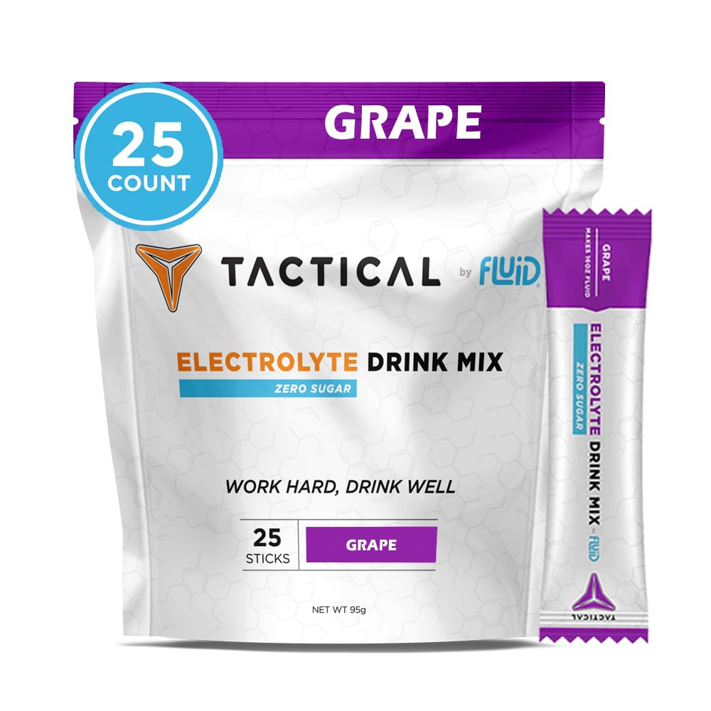 Fluid taktisk - Null sukker, Keto Electrolyte pulver, Hydration Packets, laget i USA (Grape, 25 Count)
