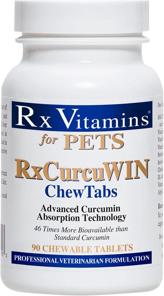 Rx Vitaminer CurcuWIN Curcumin for Kjæledyr - Cat Immune Support - Hund Digestive Support - 90 ct