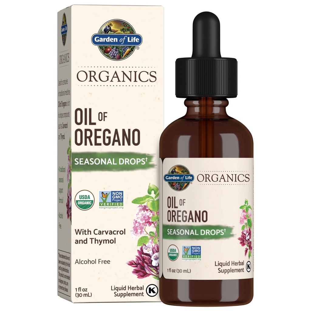 Livshage Organics Olje av Oregano Seasonal Drops 1fl oz (30 ml) Flytende, Konsentrert plantebasert immunstøtte - alkoholfri, organisk, ikke-GMO, Vegan & Glutenfri urtetilskudd