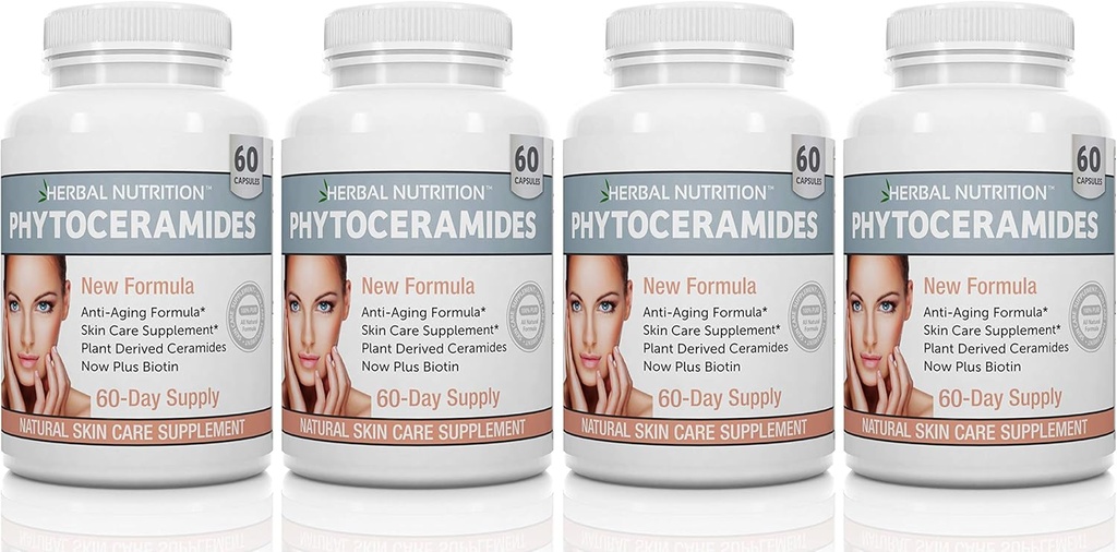 Herbal ernæring Phytoceramider Rice Basert med Biotin Vitamin A C D og E, 4 flaskepakke 40 mg