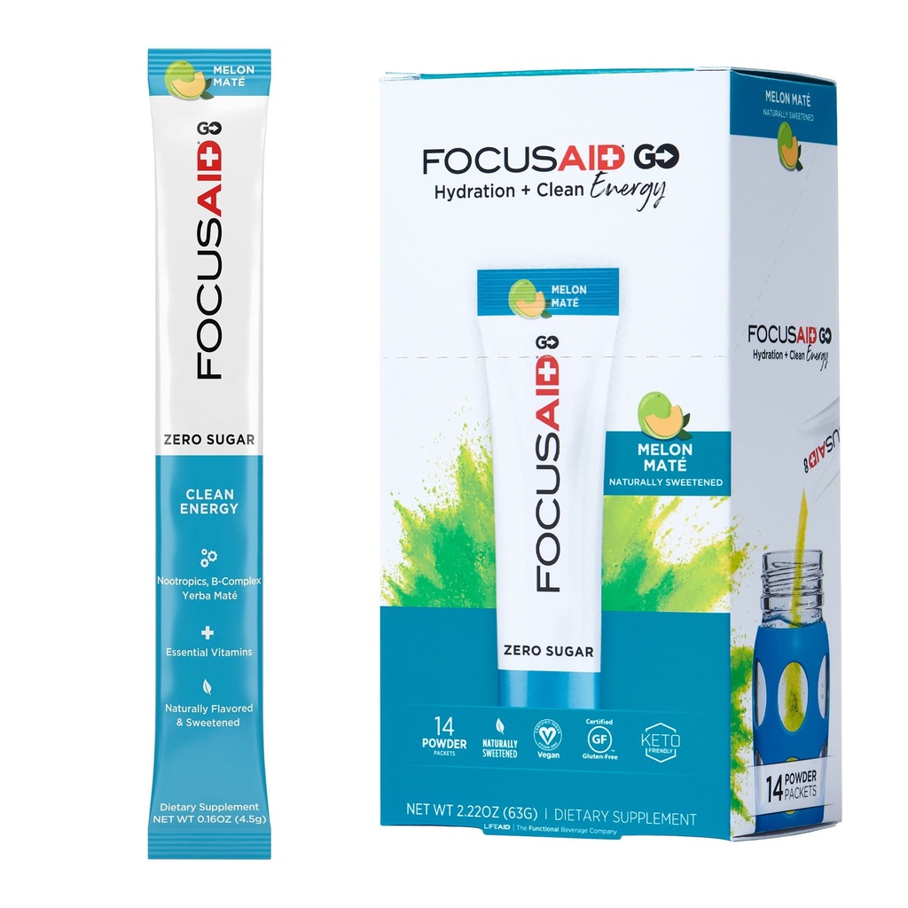 FOCUSAID GO Nootropics Energiblanding, Null Sukker, Alpha-GPC, GABA, B-Complex, Yerba Mate, Grønn Te, Keto Vennlig, 100 mg naturlig kaffe (pakke av 14)