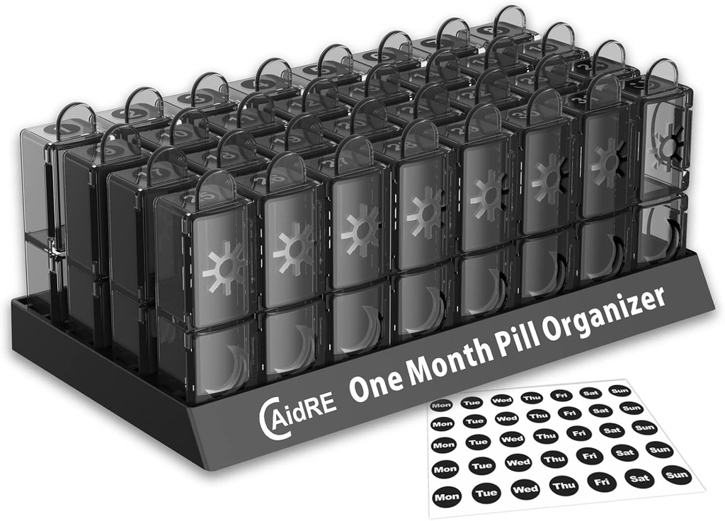 Månedlig Pill Organizer 2 ganger om dagen, CAidre 30-dagers piller Organizer AM PM, en måneds piller og organisator, 31-dagers piller Organizer med ukentlig pilleholder for fiskeolje, vitaminer, kosttilskudd, svart