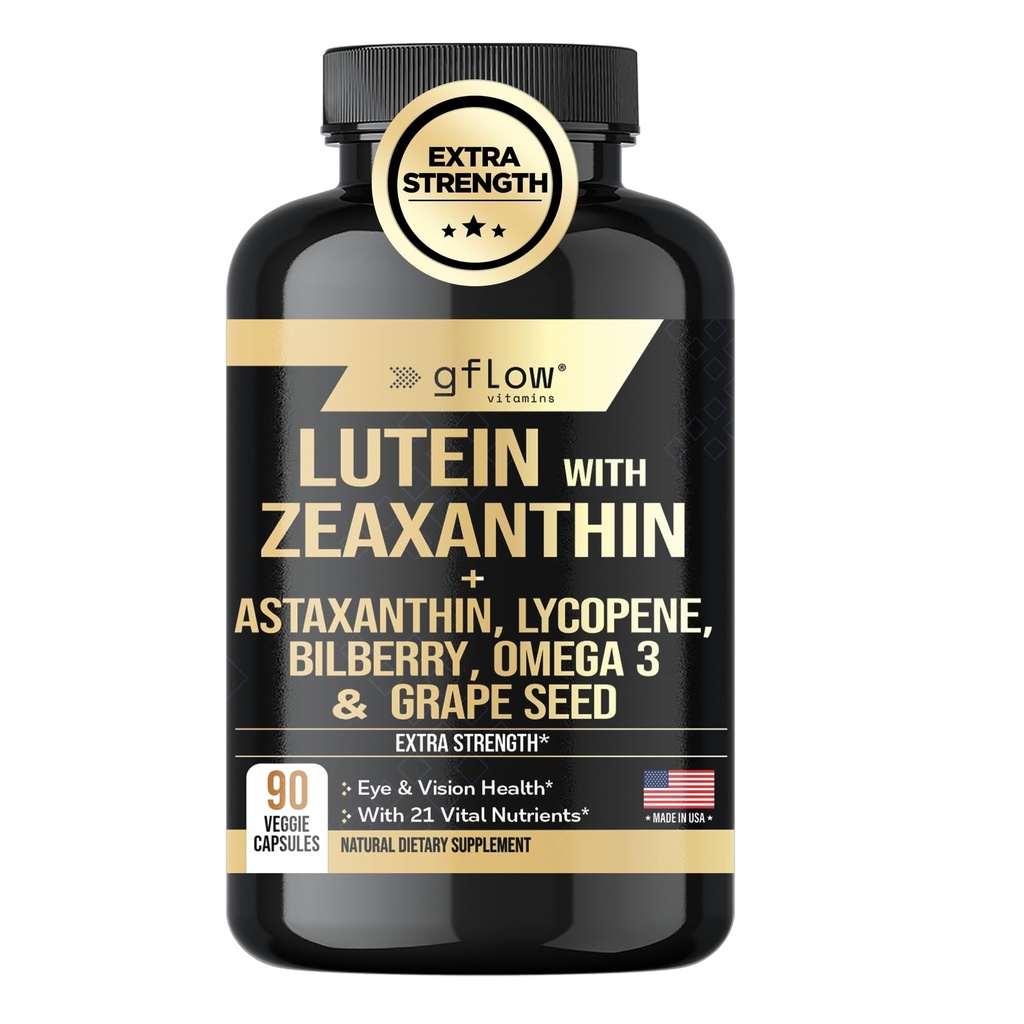 Lutein og Zeaxanthin Kosttilskudd - Avanserte øyevitaminer med Astaxanthin, Omega 3, Resveratrol, Bilbær, Lykopen, Quercetin, Ginkgo Biloba, Vitamin D  Health Helse Visjon |
