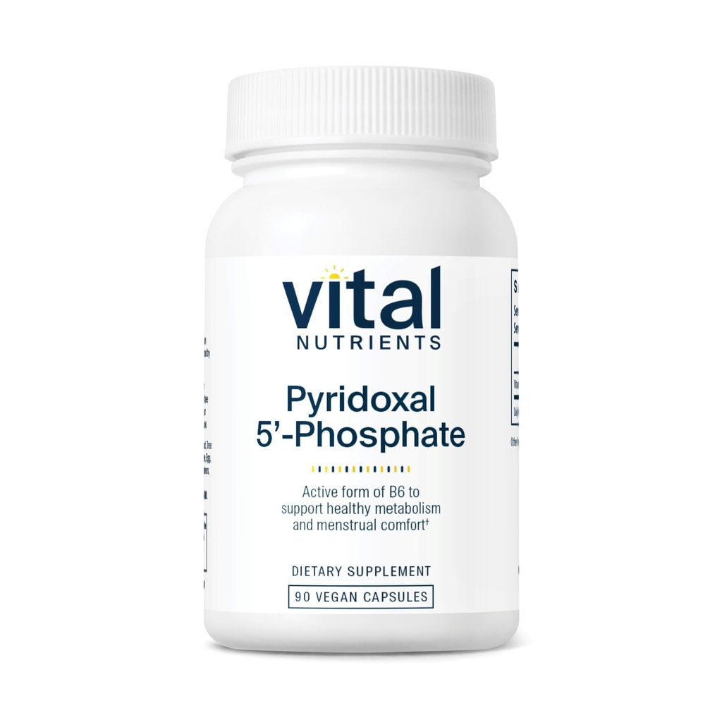Vitale næringsstoffer Pyridoxal-5 Fosfat | Aktivert vitamin B6 | Metylert B6 for metabolisme, PMS og Menstruell støtte* | høy potens P5P Supplement | Gluten, Dairy, Soya Free | 90 Kapsler
