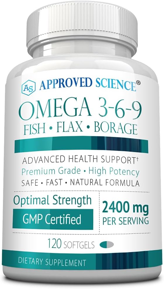 Godkjent vitenskap Omega 3-6--9-2400mg daglig blanding av fisk, flaksfrø, og boreoljer med vitamin E - wellness støtte - ikke-GMO, Merkur-fri - 120 Softgels - 2 måneders forsyning