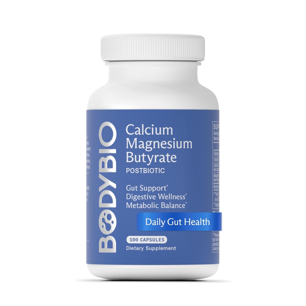 BodyBio Butyrat - Postbiotika for Gut Helse, Digestiv støtte, Bloat, Gas & Dihydrat Relief, Leaky Gut Repair - Kalsium, Magnesium + Butyric Acid Supplement for GI Wellness