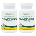 Natures Plus Niacinamide 1000 mg - 90 eksepsjonelle releasetabletter, pakke med 2 - Støtter immun- og hudhelse, energiproduksjon og hjernefunksjon - vegetarisk, glutenfri - 180 Total Services