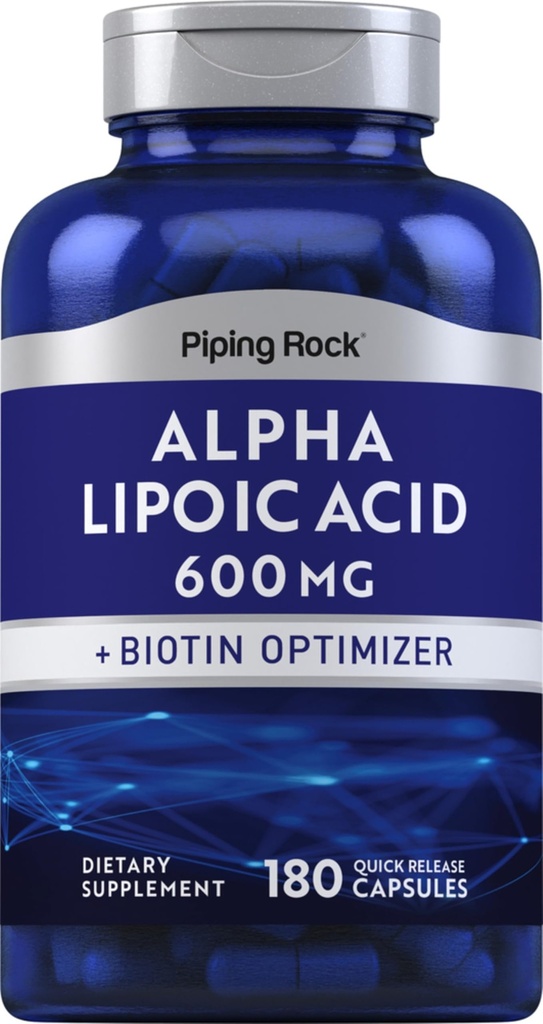 Piping Rock Alpha Lipoic Acid 600mg 180 Kapsler Plus Biotin Optimizer ALA Supplement ikke-GMO, Glutenfri