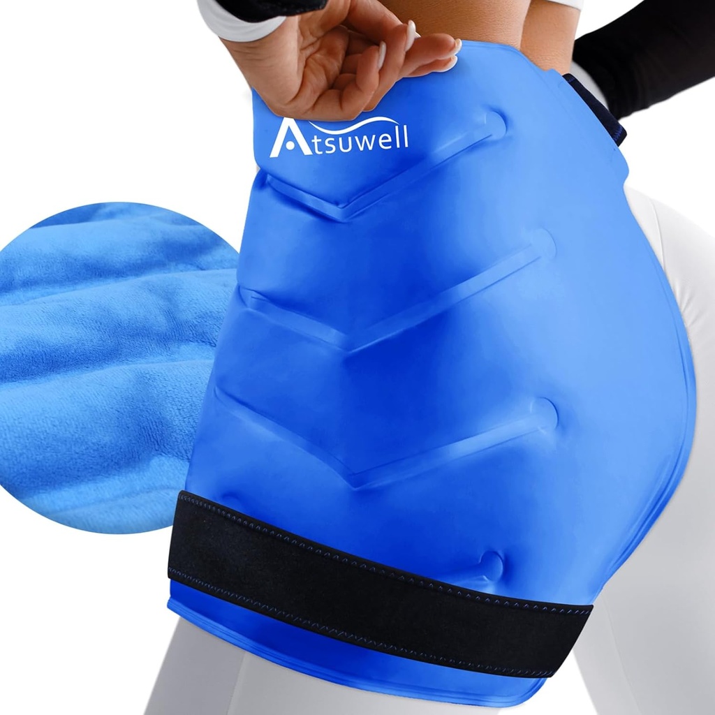 Atsuwell XL Hip Ice Pack Wrap, Gel Cold Pack for Hip Care, Reusable Ice Pack for Hip Replacement, Soft Plush Lined Cold Compress for Hip, Knee, Tilbake, Blå