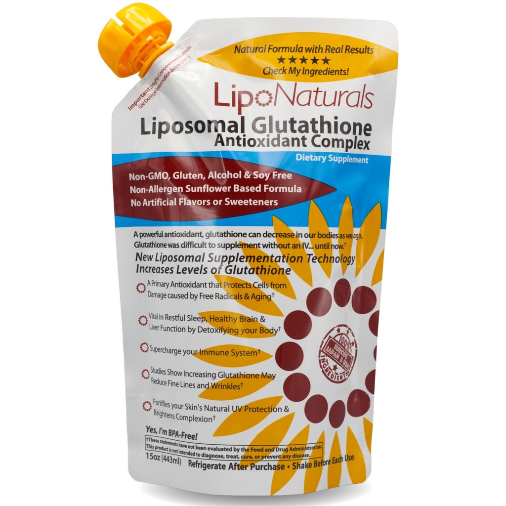 Lipo Naturals Liposomal Glutathione Complex Liquid (30 doser) - naturlig formel immunitet + leverhelse + anti-aldring støtte med vitamin C - Vegan, Kina-fri (15oz / 443 ml)