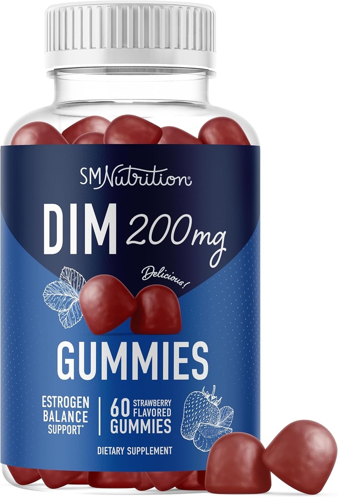 DIM Gummies ® 200mg Hormon Balance Gummies for PMS, Menopause, Hormonal Acne & mer | Estrogen Balance & Detox for kvinner og menn | med 50mg Beet Root for Antioksidant Støtte | Glutenfri | 60ct.