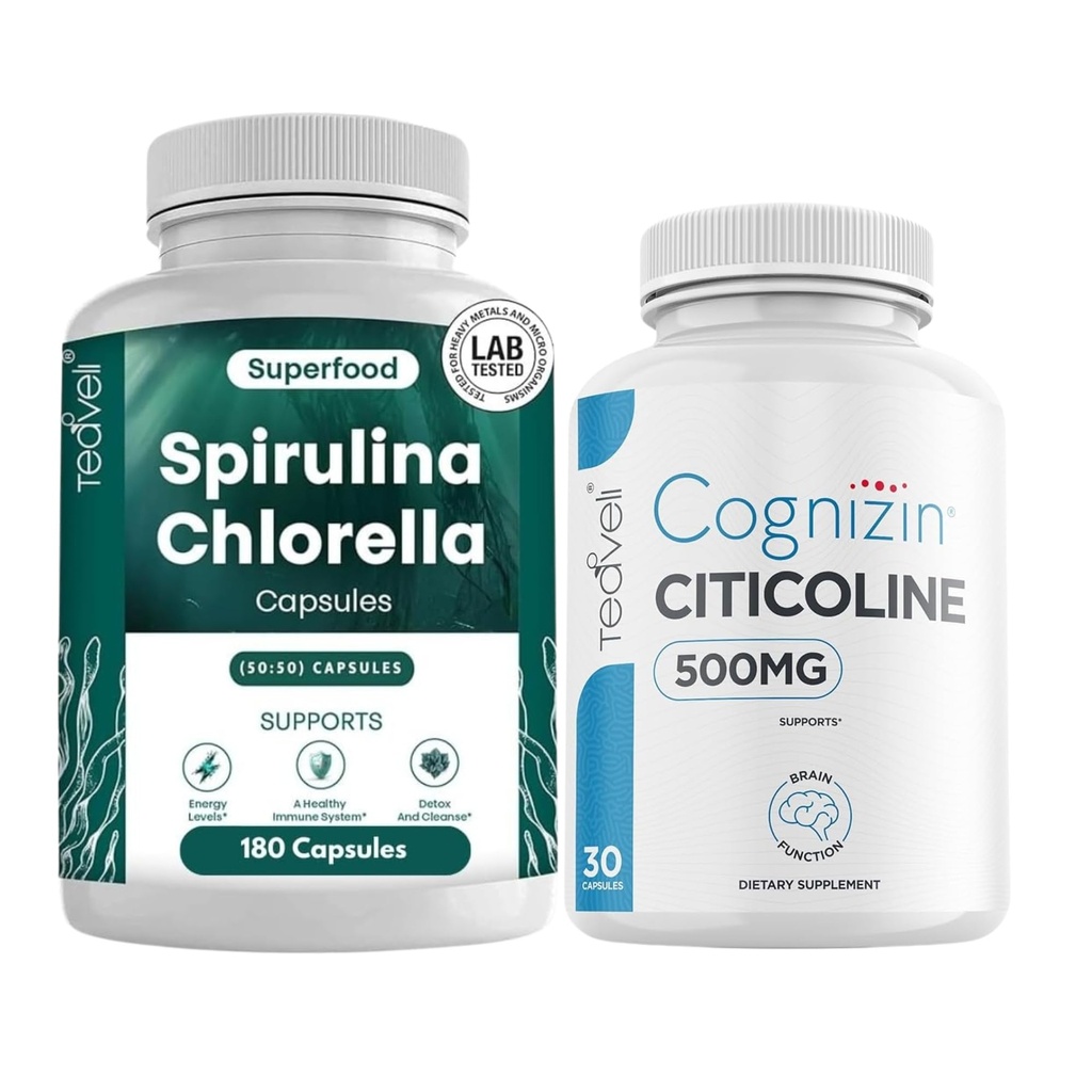 Teaveli Citicolin med Spirulina klorella Capsules Bundle