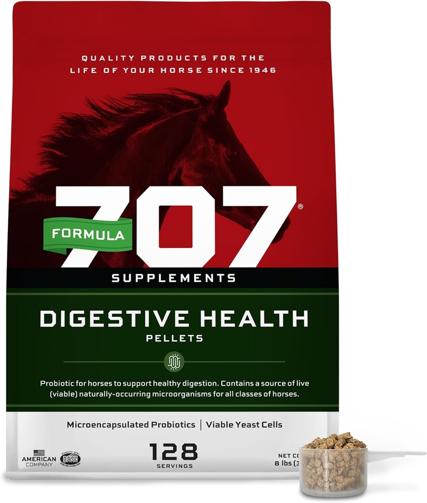 Formel 707 Digestive Helse Equine Supplement, 8lb Bag - Probiotika, Prebiotika og Digestive Enzymer for hester