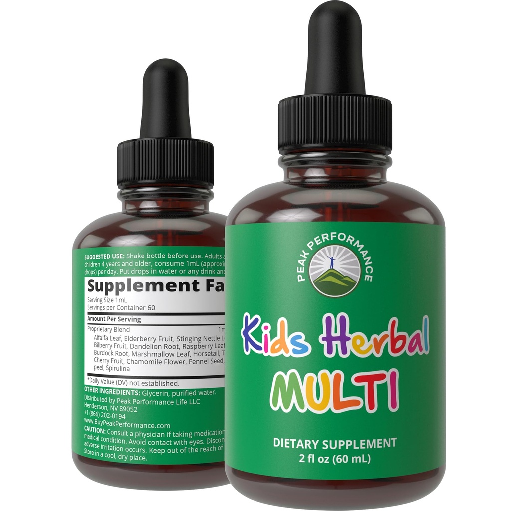 Barn vitaminer fra urter. Væske barn Herbal Multivitamin. Ingen Bitter Smak. Sukker Gratis 14-i-1 Vegansk Supplement Drops For Todlere, Barn, Tenåringer. Blandet i vann de vil ikke engang smake det