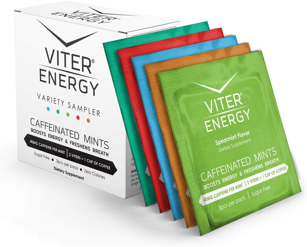 Viter energi koffeinert mynter 40 mg koffein, B vitaminer, sukkerfri. (Variasjon, 3 stk, 5 pakke)