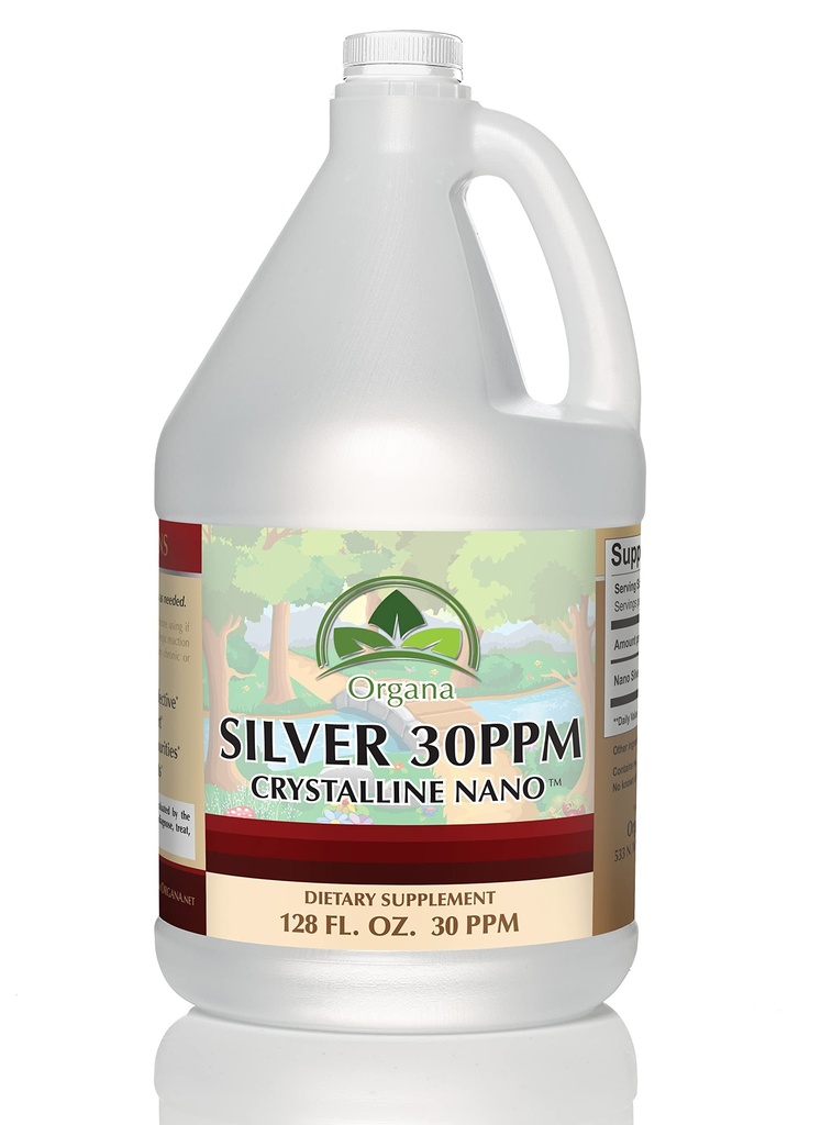Organa Crystalline Nano Colloidal Silver - Ultra ren sølvvæske for immunstøtte - Ultimate Bio Active Supplement Solution - Plata Coloidal - 1 Gallon (128 Ounces) - 30 PPM