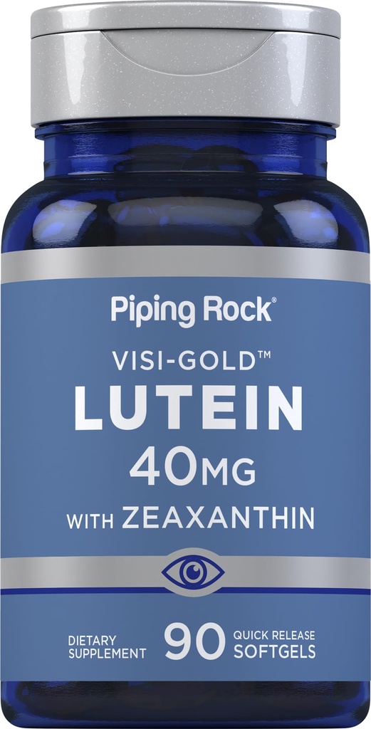 Piping Rock Lutein med Zeaxanthin 40 mg | 90 Softgels | Øye Helse Supplement fra Marigold Extract | Ikke-GMO, Glutenfri