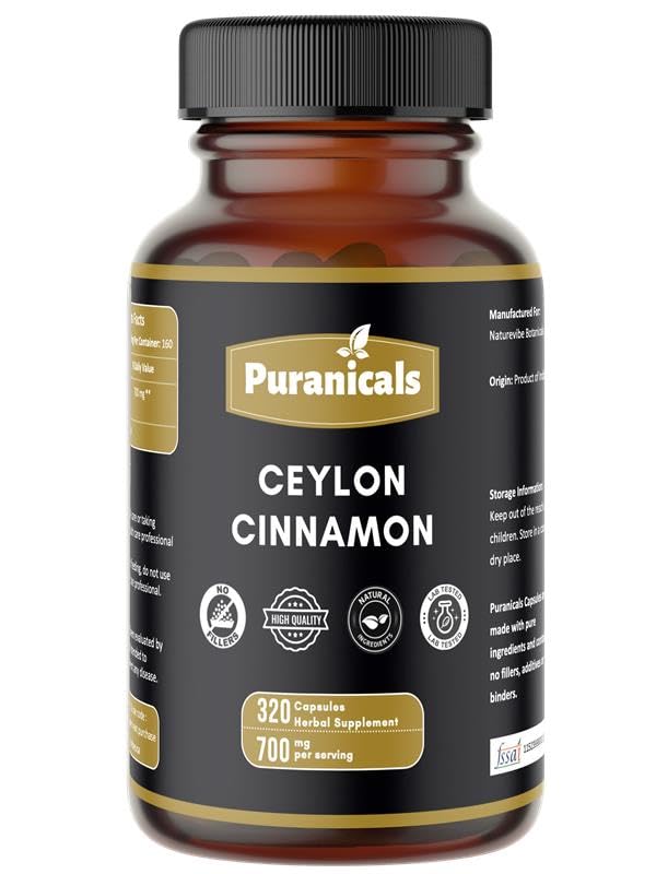 Ceylon Cinnamon Premium 320 Kapsler Ikke GMO og Glutenfri | Herbal Supplement | 700 mg Per Serving | Laget med 100% ren ceylon kanel pulver