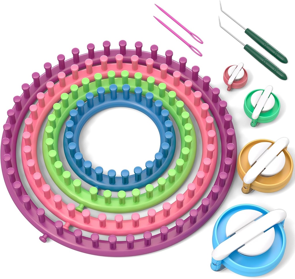 LEAEER Round Knitting Looms Sett Craft Kit Tool med Hook Needle og Pompom Maker