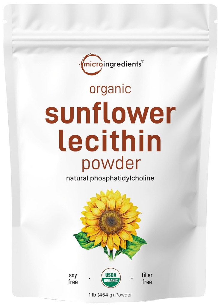 Mikroingredienser Økologisk solflower Lecithin pulver, 1 pund, bærekraftig oppdrett, kaldt presset, rik på Fosfatidylkolin og protein, lage liposomal vitamin C, laktasjon kosttilskudd, ikke-GMO