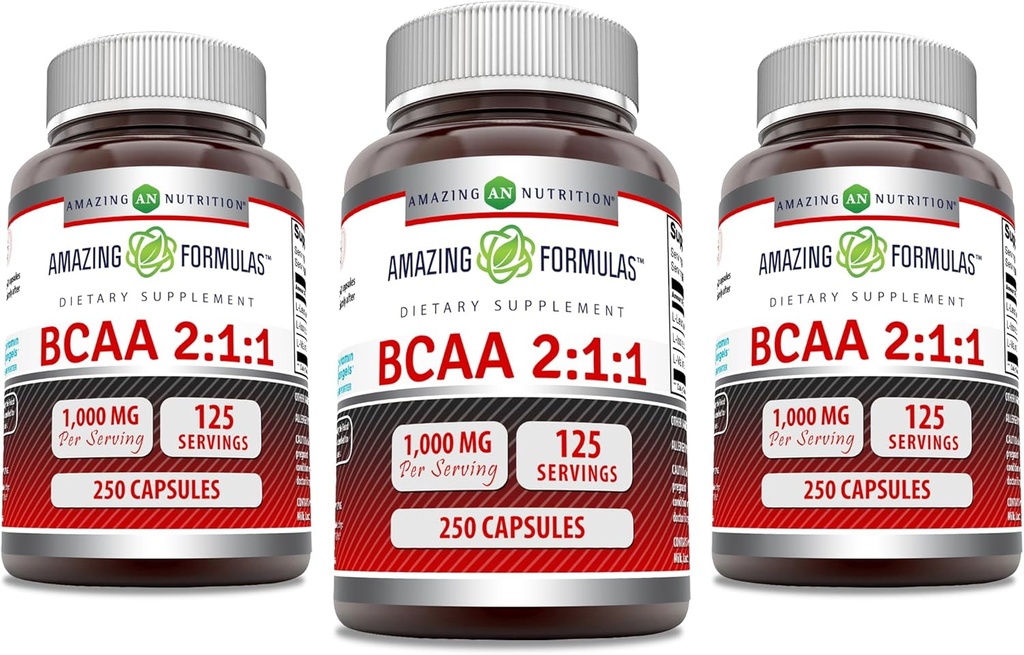 Amazing Formler BCAA 2:1:1 1000 Mg Per Serving | Kapsler | Branched kjede Aminosyrer Supplement | Ikke-GMO | Glutenfri | laget i USA (3 Pakke, 250 greve)