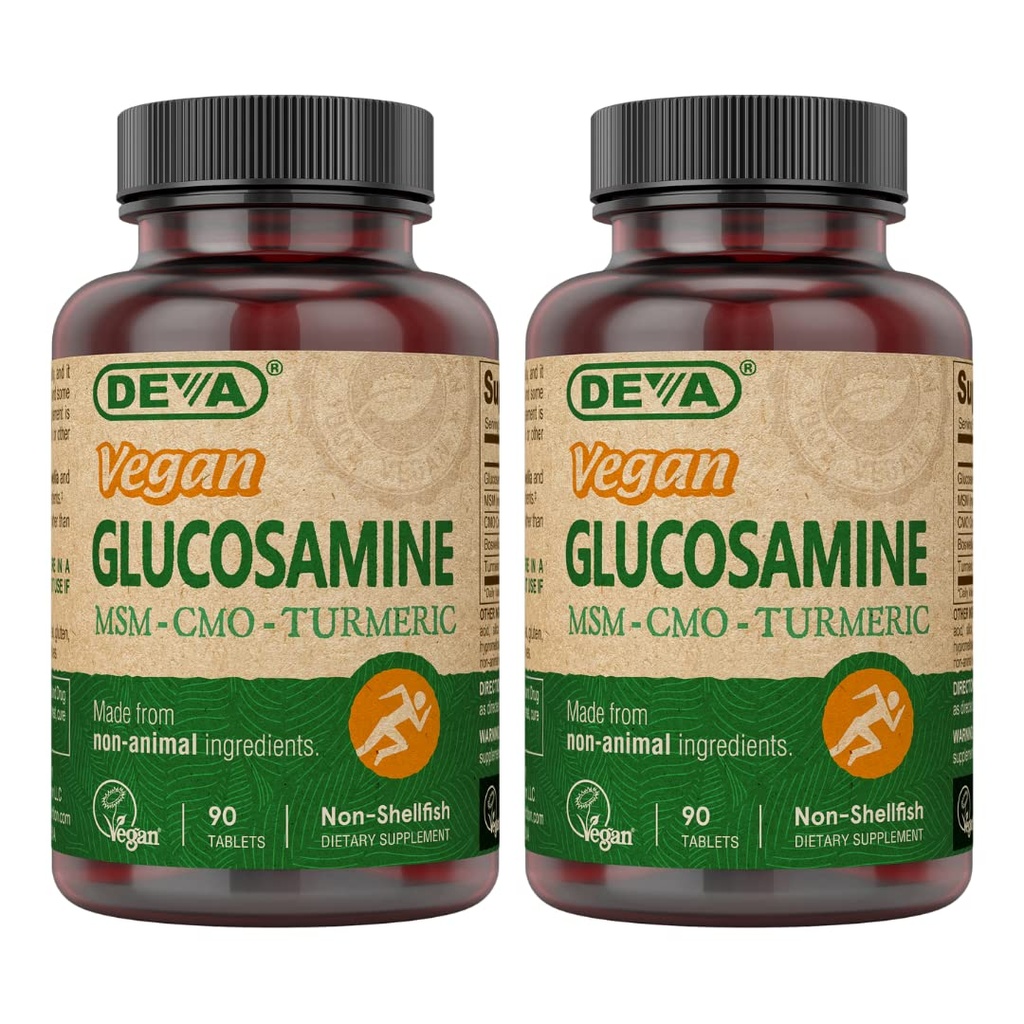 DEVA Vegan Glukosamin-MSM-CMO & Turmeric Supplement - Glutenfri plantebasert ernæringskosttilskudd - 90 tabletter (pakke med 2)
