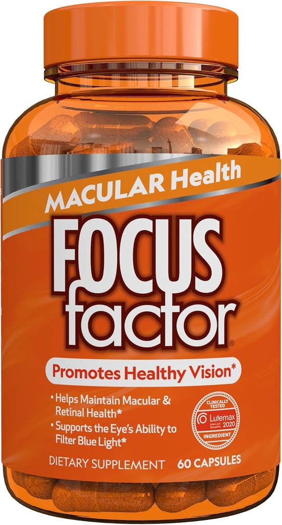 Fokusfaktor Macular Health Formula (60 greve) - Øyevitaminer til Macular Support - Lutein og Zeaxanthin Supplement med folat, vitamin B12, vitamin C, vitamin E, Lutemax 2020® - Eye Health Support