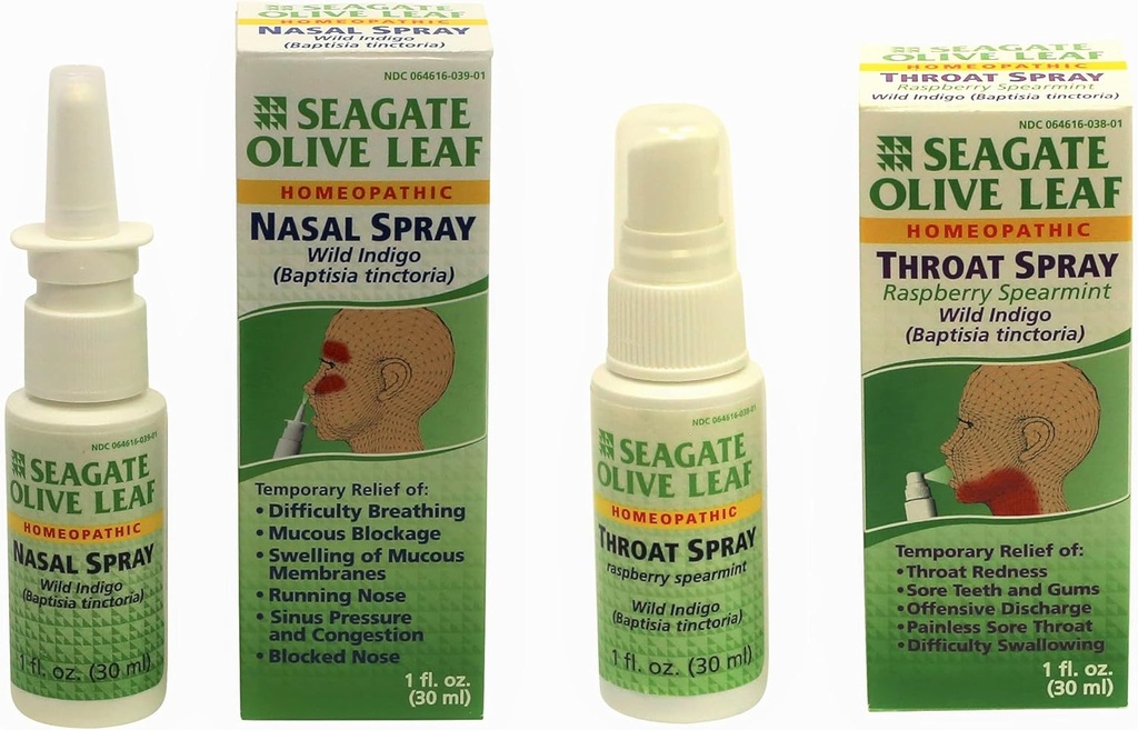 Seagate produkter, Olive Leaf Nasal og bringebær Spearmint Throat Spray Combo Pack (2Pack), produkter
