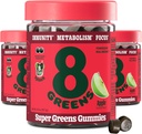 8Greens Supergreens Gummies Super Greens pulver Superfood Gummy for metabolisme, immunitet og fokus, Distintive helse Enzymer, Organisk: Klorella, Spirulina, Aloe Vera, Apple Flavor, 150 greve