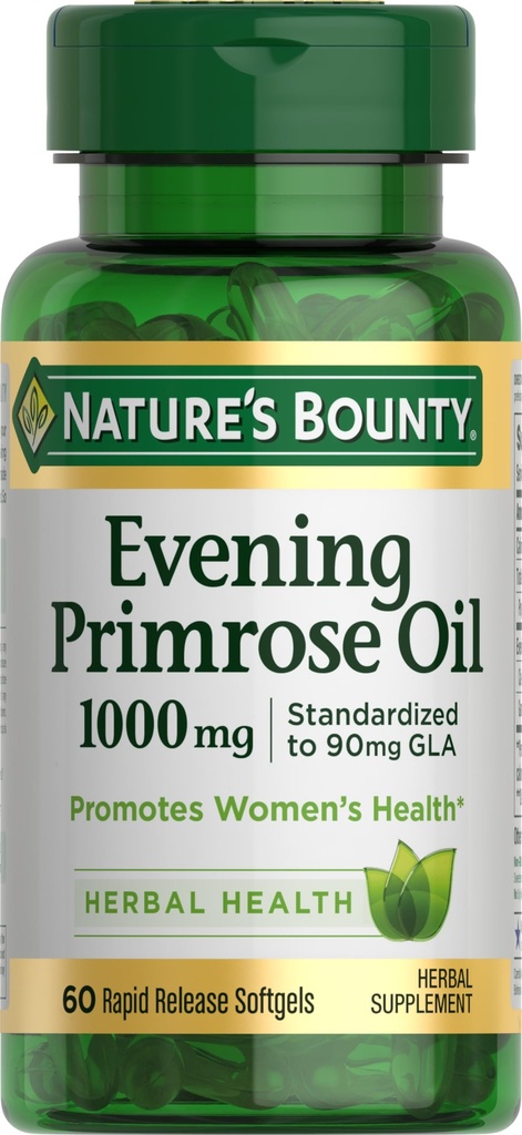 Naturens Bounty Primrose Olje 1000mg, fremmer kvinners helse, Herbal Supplement, Glutenfri, 60 Rapid release Softgels
