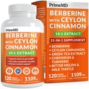 21-i-1 Berberine Supplement med ceylon kanel med kromium, bittermelon og grønn teekstrakt og svart pepperekstrakt 5X for energi og metabolisme støtte med 5279 mg (120 ct, pakke med 1)