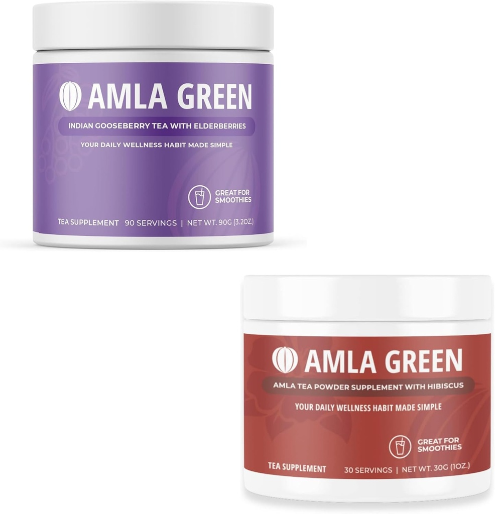 Amla pulver & grønn te Superfood Supplement, Antioksidant støtte, laget med eldre bær (90 serveringer) & Hibiscus (30 serveringer), økologisk, vegansk