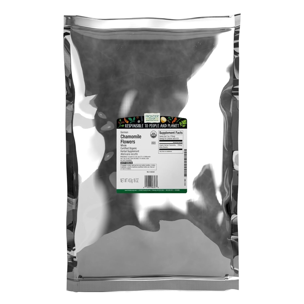 Frontier co-op økologiske hele kamille Blomster, Kosher, bulk urt - tørket kamille Blomster til te, naturlige hudpleie oppskrifter og mer | 16 Ounce (Pack of 1)