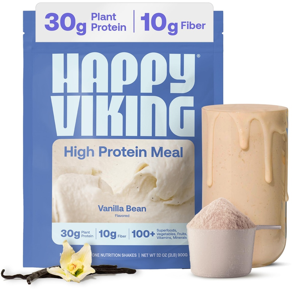 Happy Viking Vanilla Plant Protein Powder, laget av Venus Williams, 20G Protein, Lavkarbohydrat, Keto, Vegansk, Glutenfri, Ikke-GMO, Superfoods, Fullstendig måltidserstatning, 1 Canister (24 oz.)