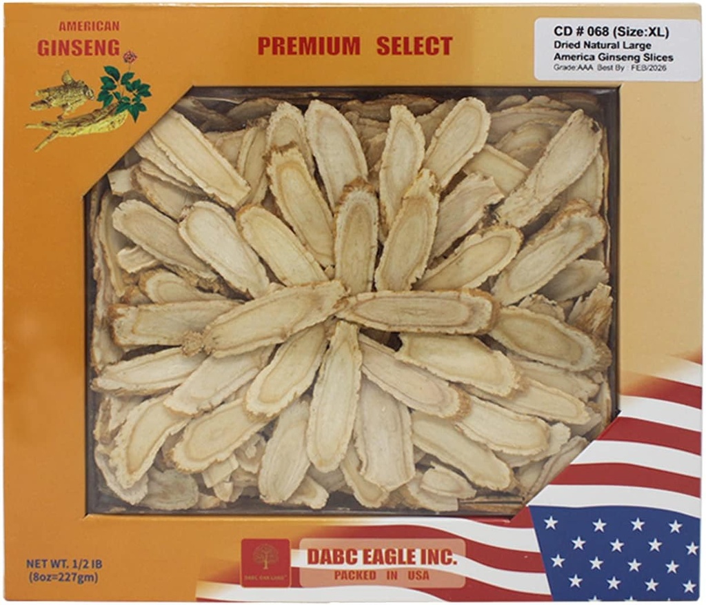 Amerikansk Ginseng Slices fra Wisconsin, Amerikansk Wisconsin Ginseng Slices Root for Te, Energi for Menn Kvinner Mental helse øker immuniteten, Glutenfri, langstrimmel 1 boks 8 ovner
