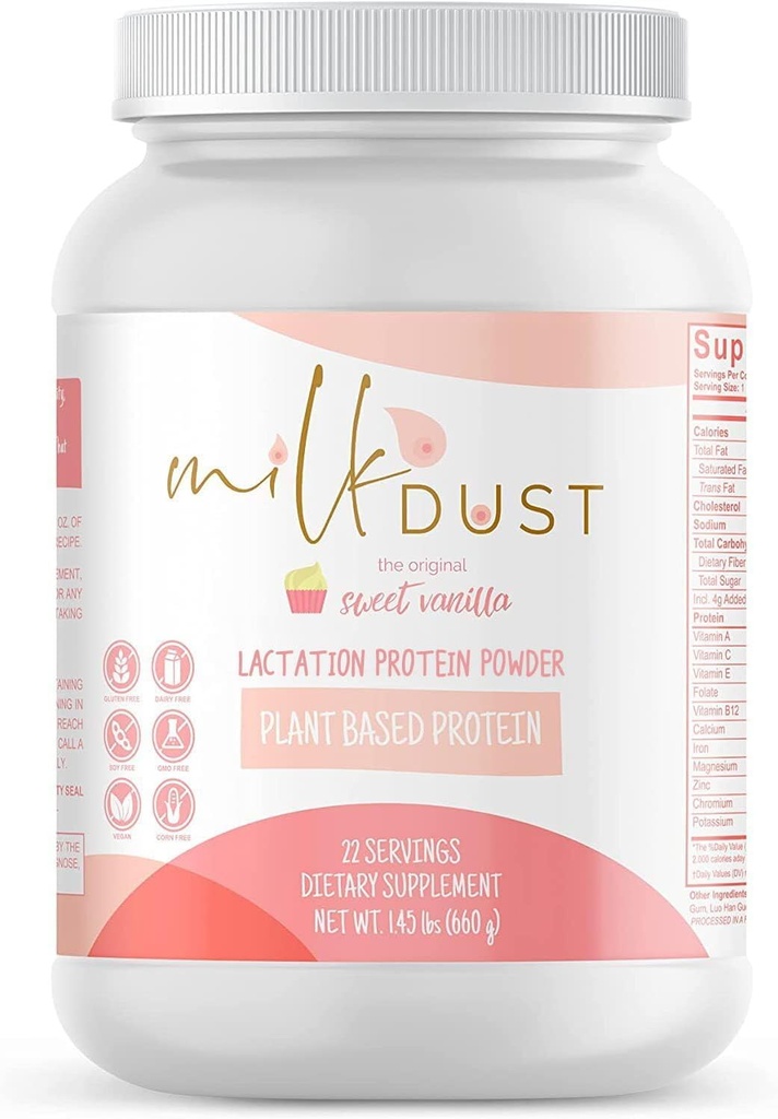 MILK DUST Protein pulver 660g | Bryst amming pulver til sykepleier mamma | Lactation støtte Pea pulver | Vegan & Dairy-Free | Sweet Vanilla | 22 Serveringer (Vanilla.)