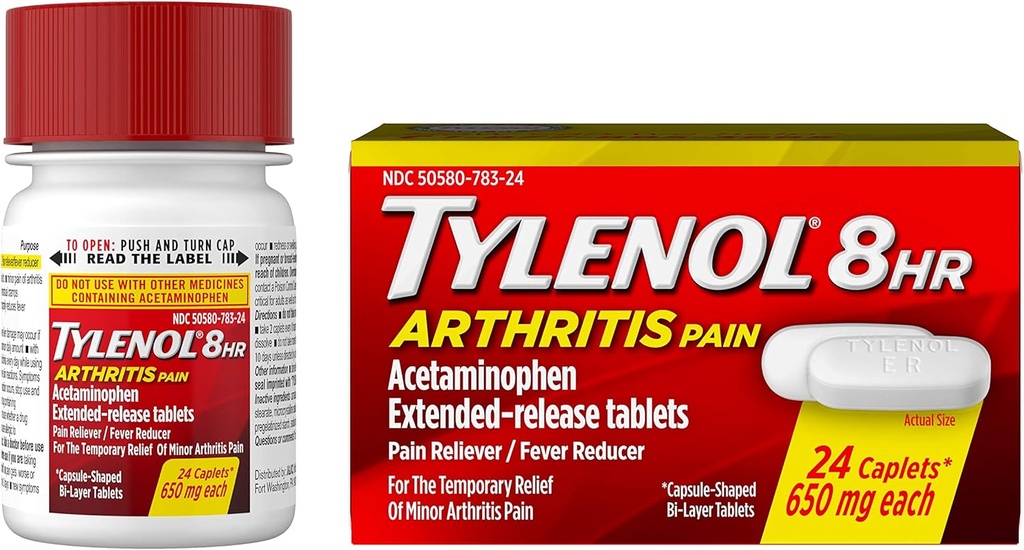 Tylenol 8 timers artritt smertetabletter med acetaminophen for leddsmerter, 24 ct