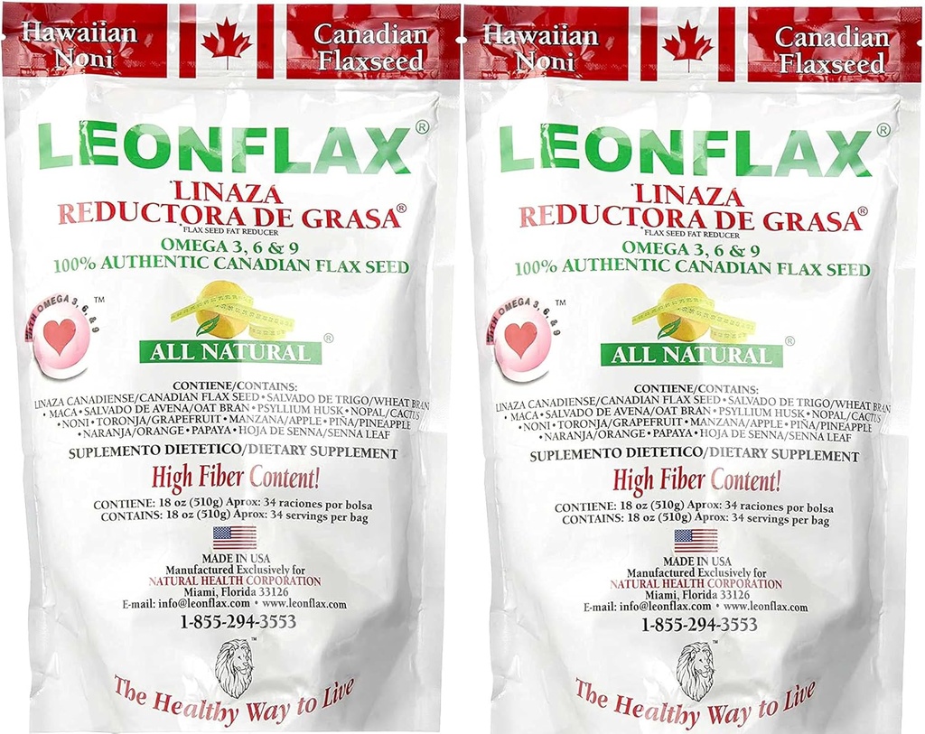 Leonflax 100% Autentisk Canadian Flax Frø pulver, Alt naturlig, høy fiber innhold, Diett Supplement for å forbedre din Digestive Helse, Omega 3, 6 & 9, 18 Oz, Bag (1) (2)