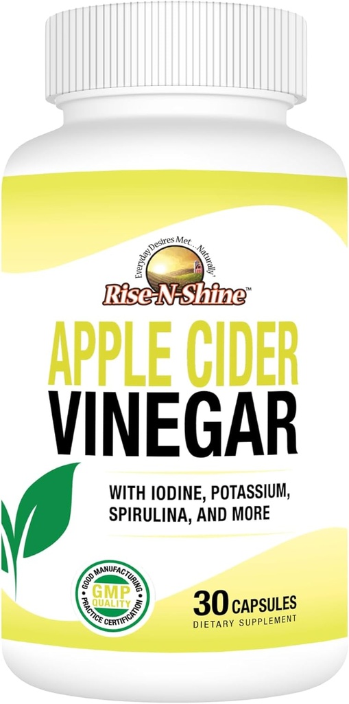 Rise-N-Shine Apple Cider Vinegar Capsules - immun støtte vitaminer - Gut støtte for kvinner og menn 30 dagers forsyning (30 kapsler)