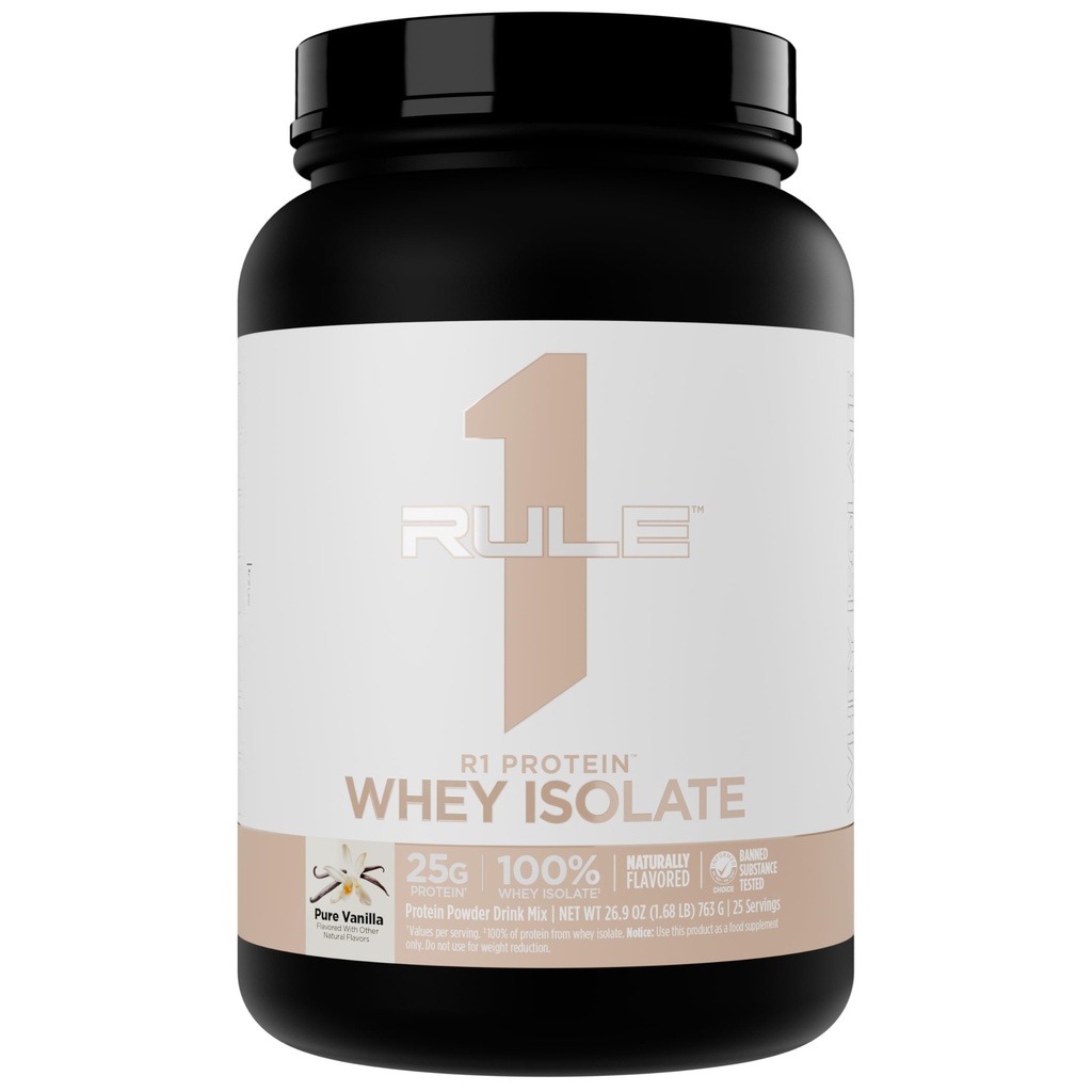Regel 1 Naturlig Flavored R1 Protein Whey Isolate - Clean Formula med 25g Protein & 6g BCAA Eksklusivt Isolert & Hydrolysert kilder for trening gjenoppretting (1,7 pund*, ren vanilla)