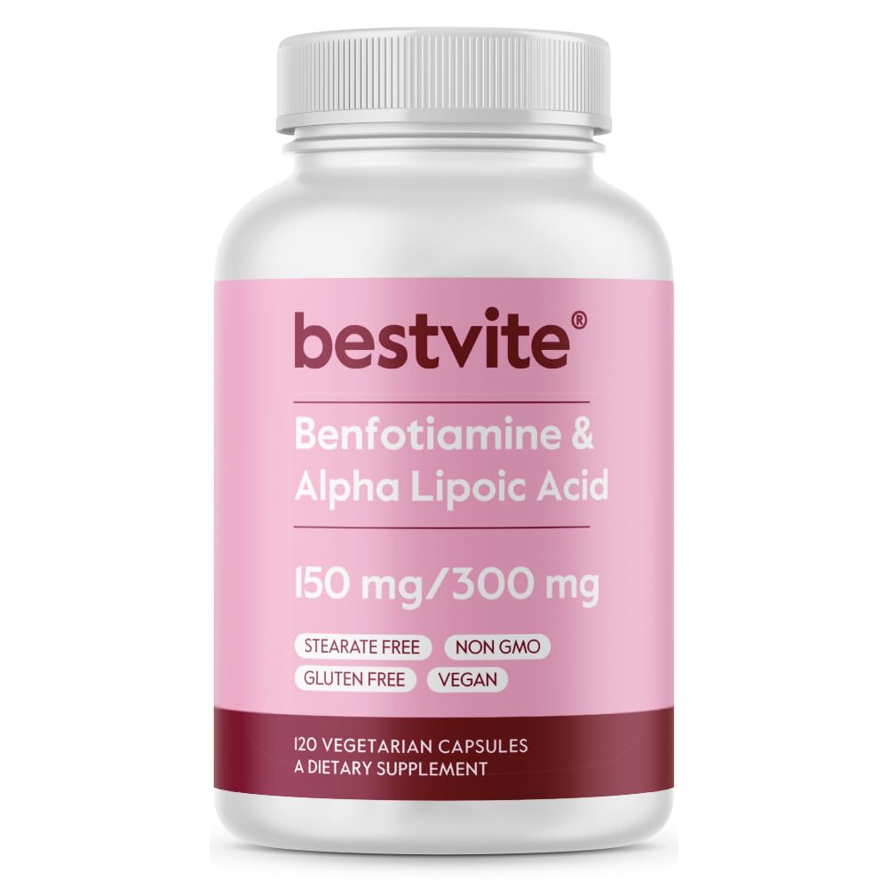 Benfotiamin 150mg / Alpha Lipoic Acid 300mg (120 vegetariske kapsler) - Ingen stearates - Vegan - Glutenfri - Ikke GMO