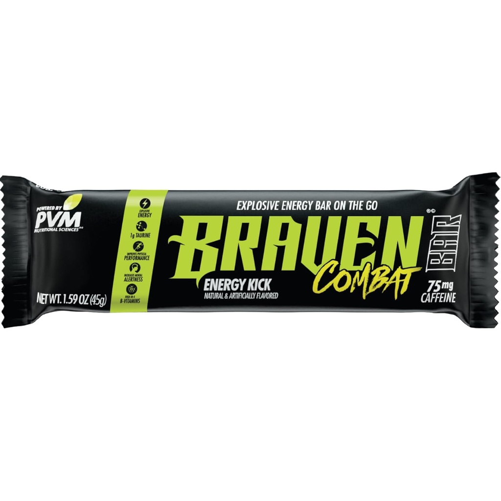 Braven Combat Energy Kick Energi Bars med kaffe (1.59 oz, pakke med 20) – On-The-Go Energi Bars med 75 mg koffein – Glutenfri energi Snacks – Alternativ til energi Chews med koffein