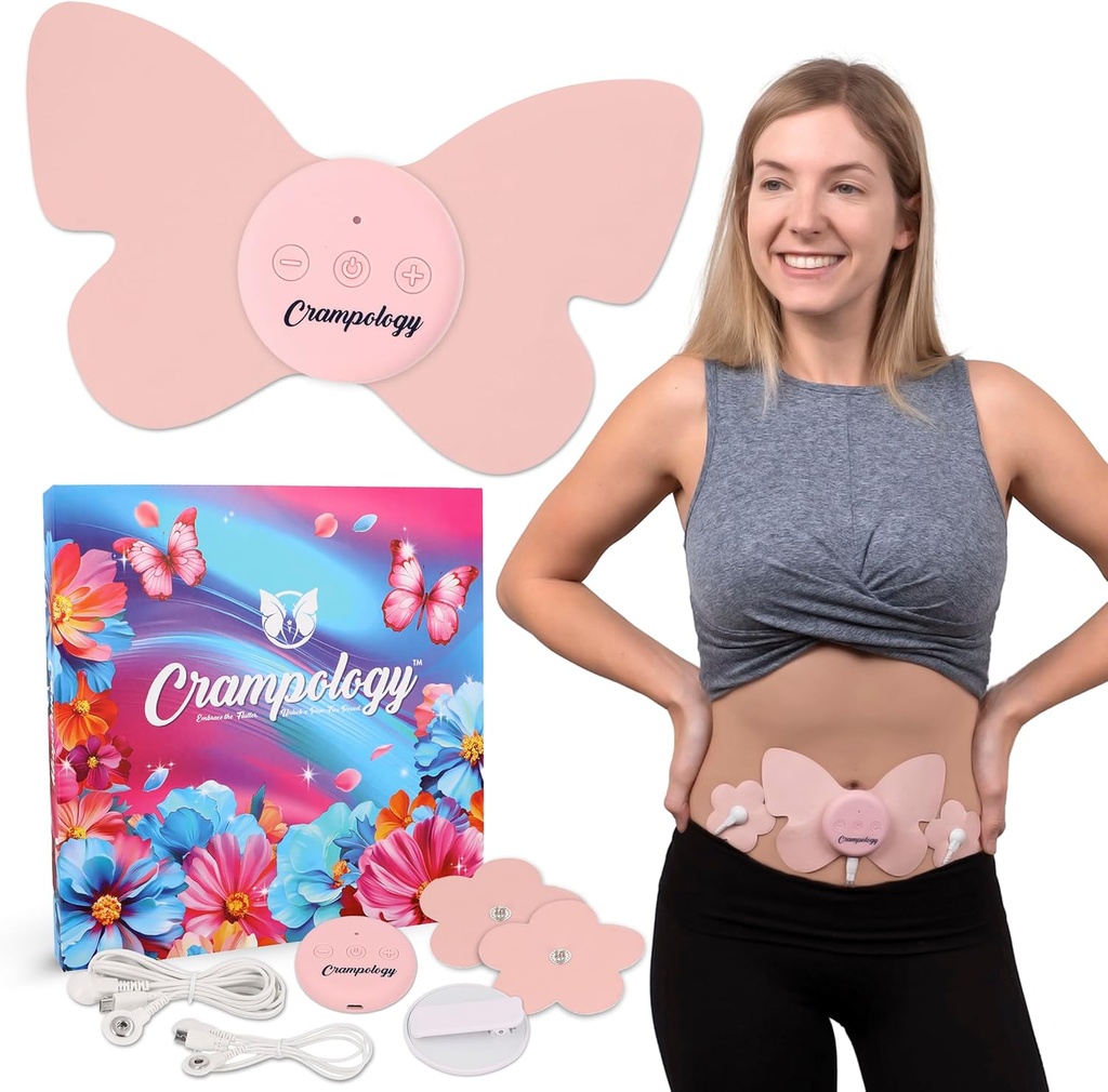 Relief Pink-Period Cramps smertebelastende enhet, Cramp Massager for Menstruell og nedre rygg Ache, Reduserer Endometriose Discomfort, PMS TENS enhet, Trådløs eller trådløs, Naturlig syklus støtte